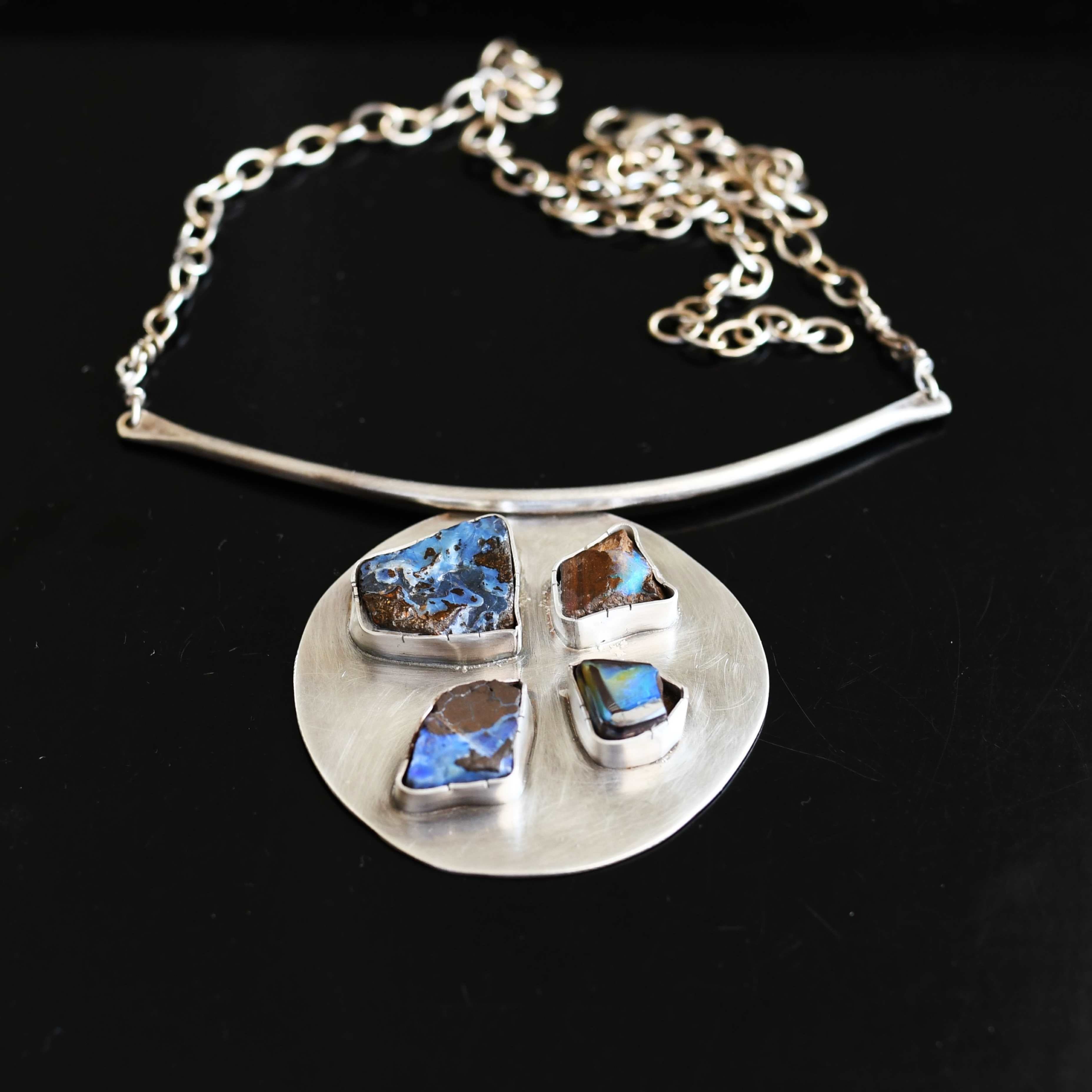 Walking Wild Raw Opal Big Silver Necklace